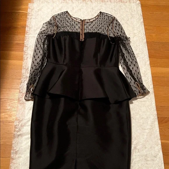 Carmen Marc Valvo Black Dress with Sheer Polka Dot Sleeves - Picture 5 of 6